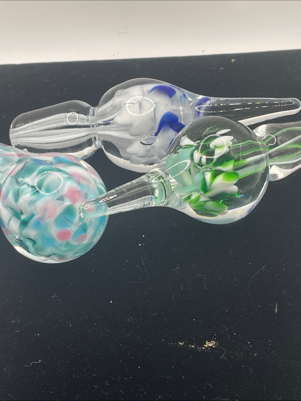 Handblown Glass Dabbers - Clear with Blue, Green, and Pink Accents